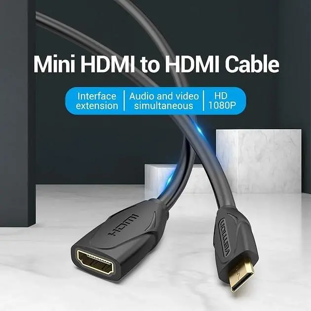Подовжувач HDMI-miniHDMI v.1.2 Vention M/F PVC 1080P 60Hz gold-plated 1м, чорний (ABAAF) - фото 4