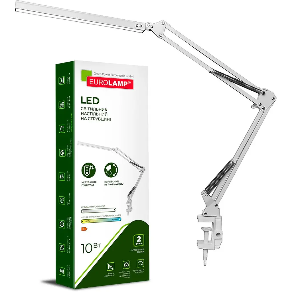 Світильник настільний Eurolamp LED на струбцині 10W 2800-6500K білий (LED-TLS-10W(white)