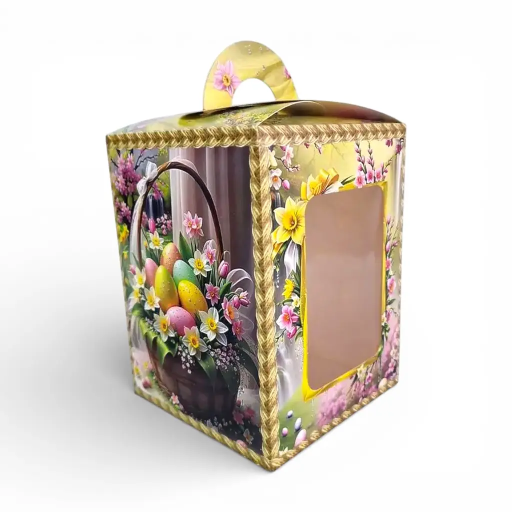 Коробка для великодньої паски з віконцем 14×14×18,7 см, подарункова, на 400 г - фото 2