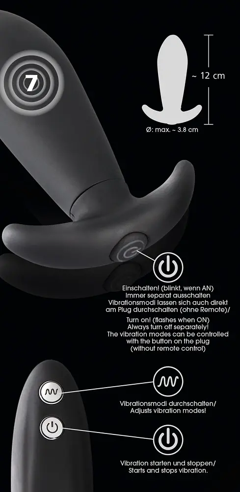 Анальна пробка Remote Controlled Vibro Plug 12 см (чорний) - фото 9