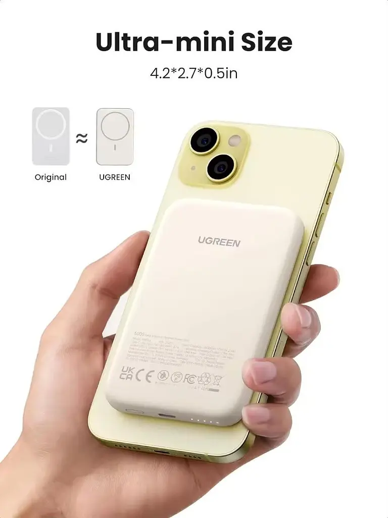 Магнітний Magsafe Павербанк Ugreen PB560 5000 mAh 15 Вт з бездротовою магнітною зарядкою для iPhone бежевий - фото 4