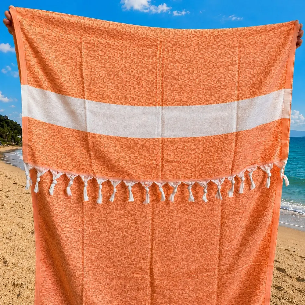 Рушник пештемаль Turkey Towel 100х180 см легкий великий для пляжу басейну бані сауни підстилка на дачу пікнік природу відпустку море ромб помаранчевий - фото 4