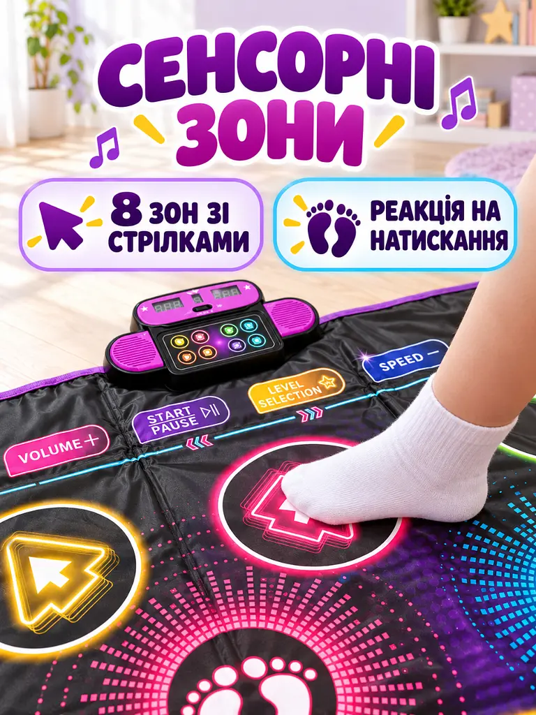 Музичний танцювальний килимок 106х80 см для двох для дітей чорний (37261160) - фото 5