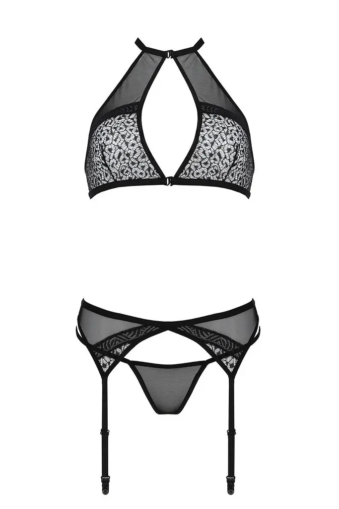 Комплект белья Passion Satara Set S/M black топ пояс для чулок стринги - фото 3