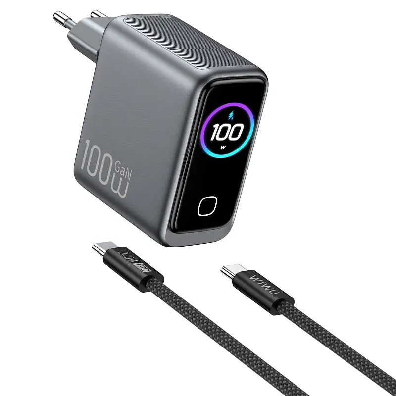 Мережевний зарядний пристрій WIWU CHG300 Voyager PD100W+QC3.0 1USB-A/2C + кабель Type-C to Type-C Grey - фото 2