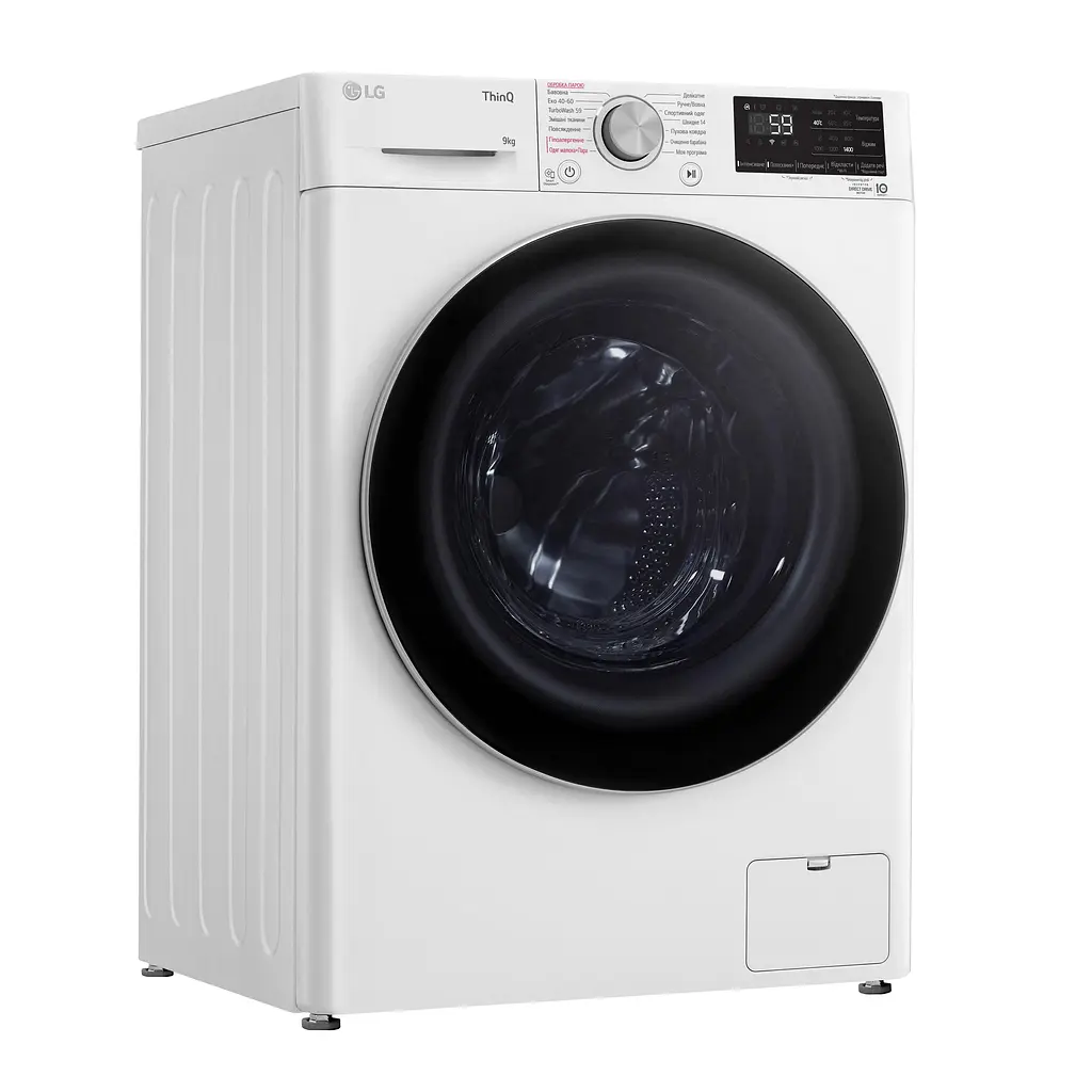 Пральна машина LG фронтальна 9 кг 1400 A+++ 57 см дисплей пара інвертор білий - фото 2