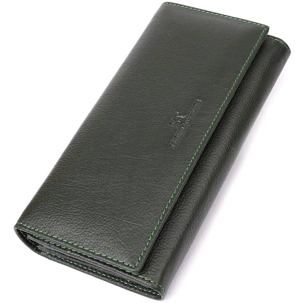 Стильний гаманець у два складення з натуральної шкіри ST Leather 23066 зелений - фото 11