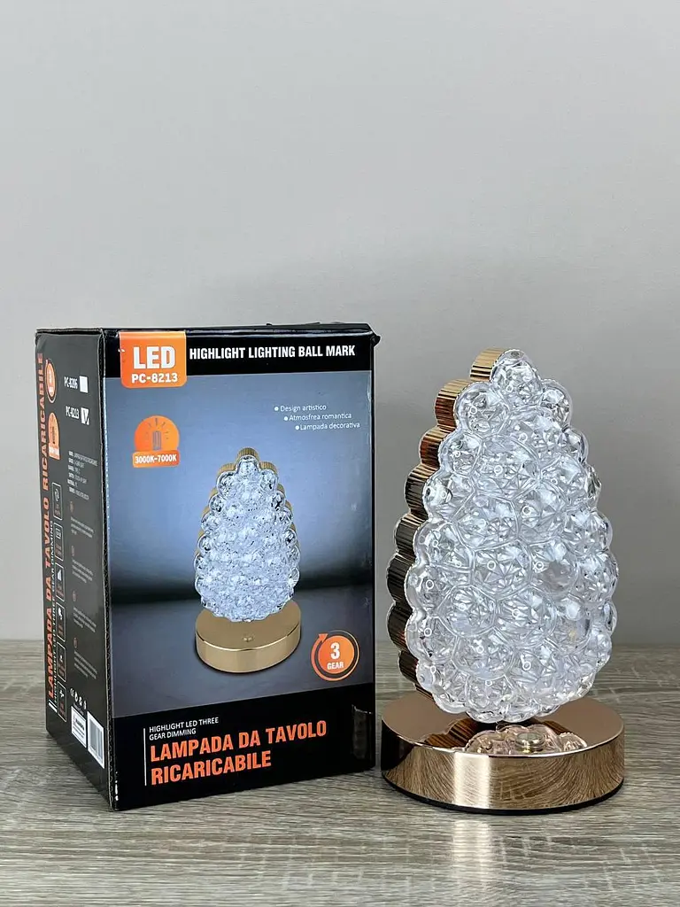 Декоративна LED-лампа Pine Cone PC-8213 акумуляторна настільна з кришталевим ефектом і сенсорним керуванням 3 режими - фото 7