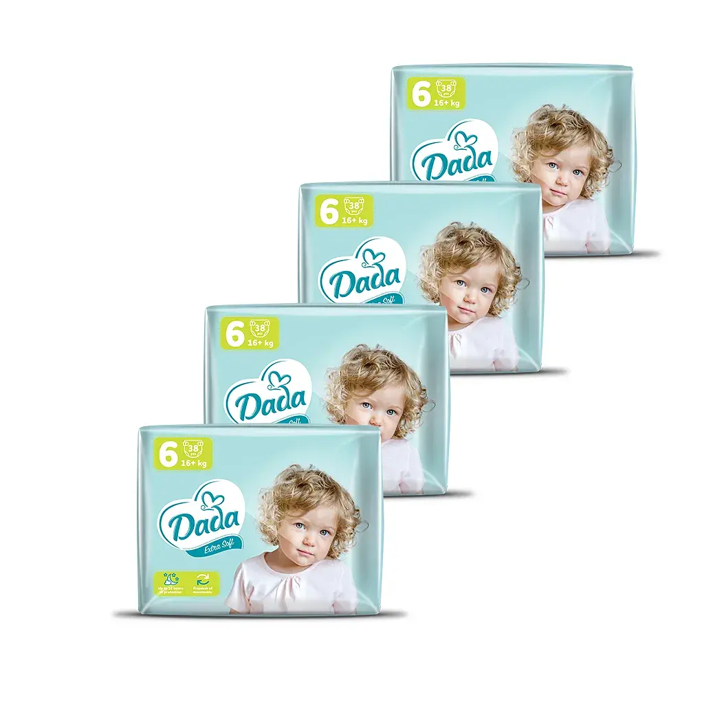 Підгузки Dada Extra Soft Extra Розмір 6 Large (16+ кг) 4 упаковки по 38 шт (152 шт) (4820174989576)