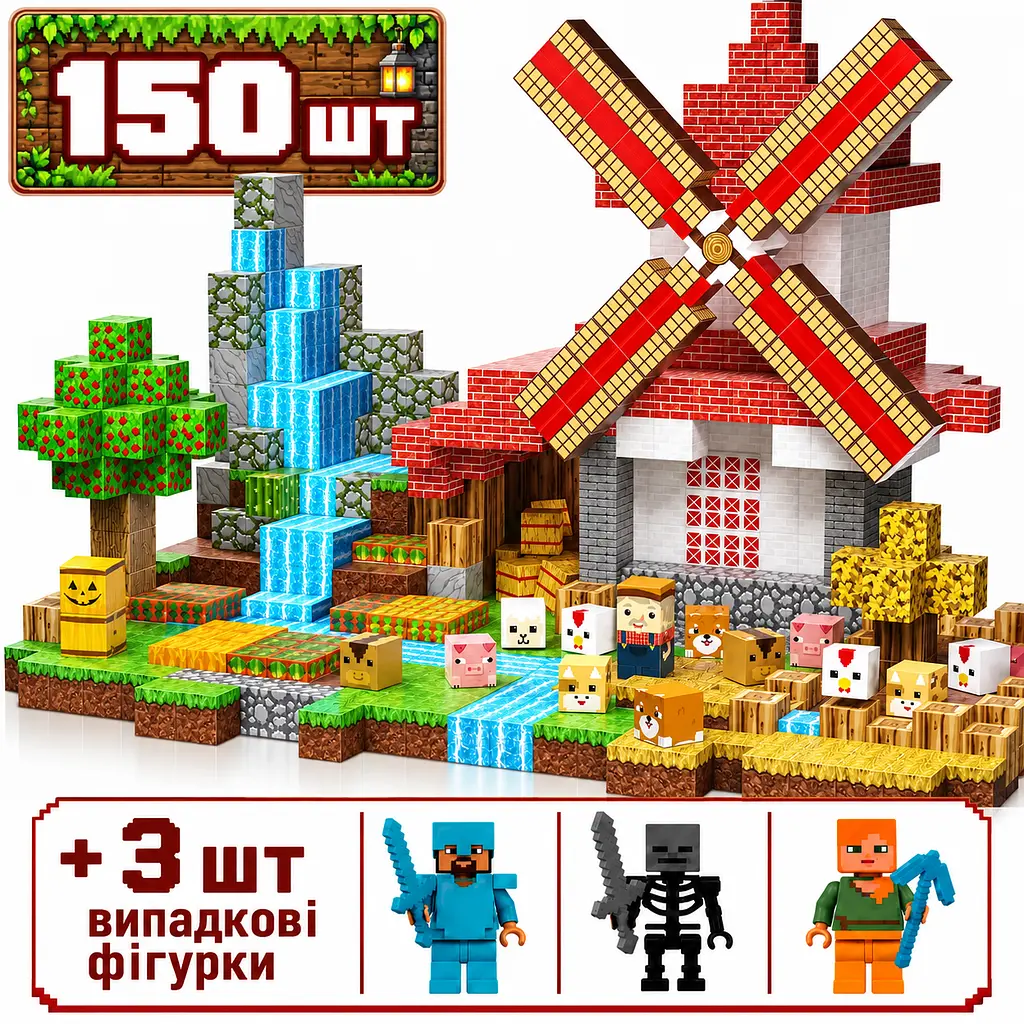 Магнітний конструктор Minecraft 150 шт по грі Майнкрафт Млин Mk001065 - фото 2