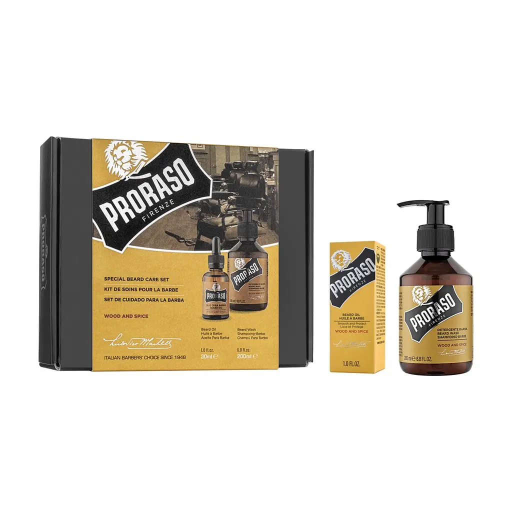 Набір косметики Proraso Wood & Spice для бороди Шампунь 200 мл + Олія 30 мл (8004395007455)