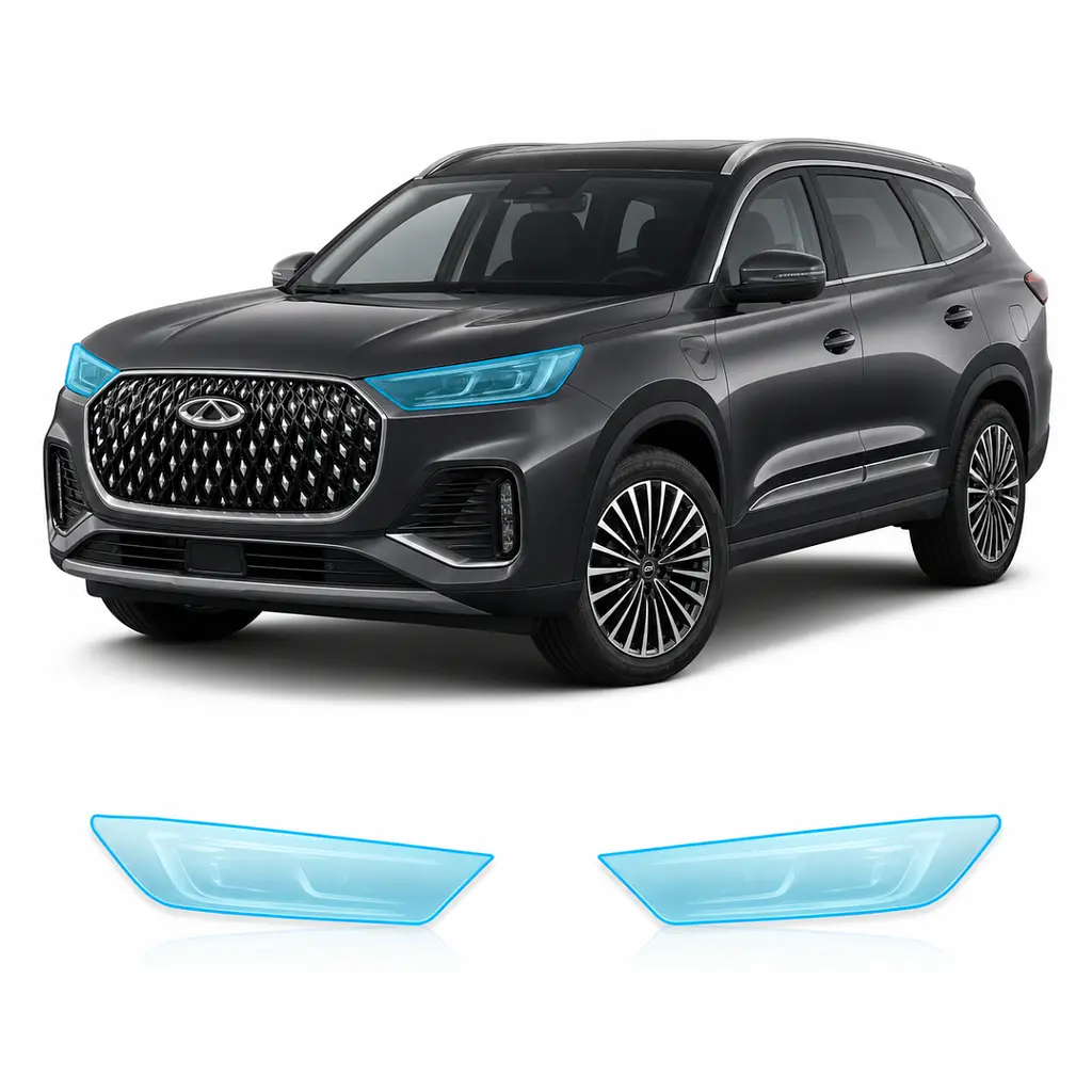Антигравійна захисна бронеплівка за лекалами для Chery Tiggo 8 Pro Max (PHEV) I 2024- оптика (фари та ПТФ)