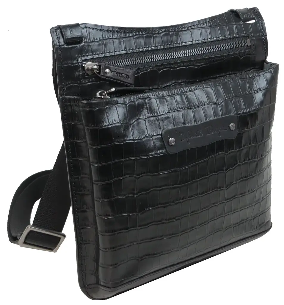 Чоловіча шкіряна сумка Mykhail Ikhtyar 24х26х3 см Чорний (45041 croco black) - фото 2