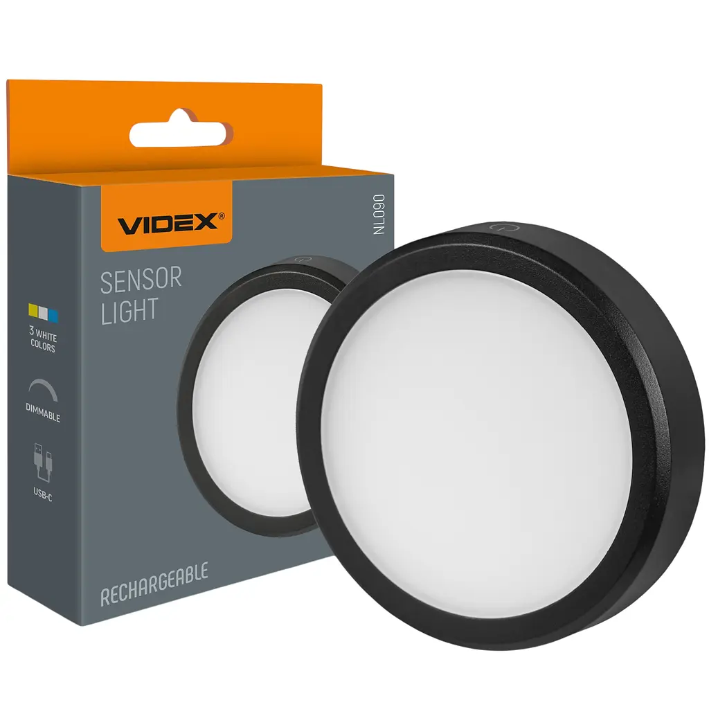 LED світильник акумуляторний Videx з датчиком руху білий чорно-білий (VL-NL090B)