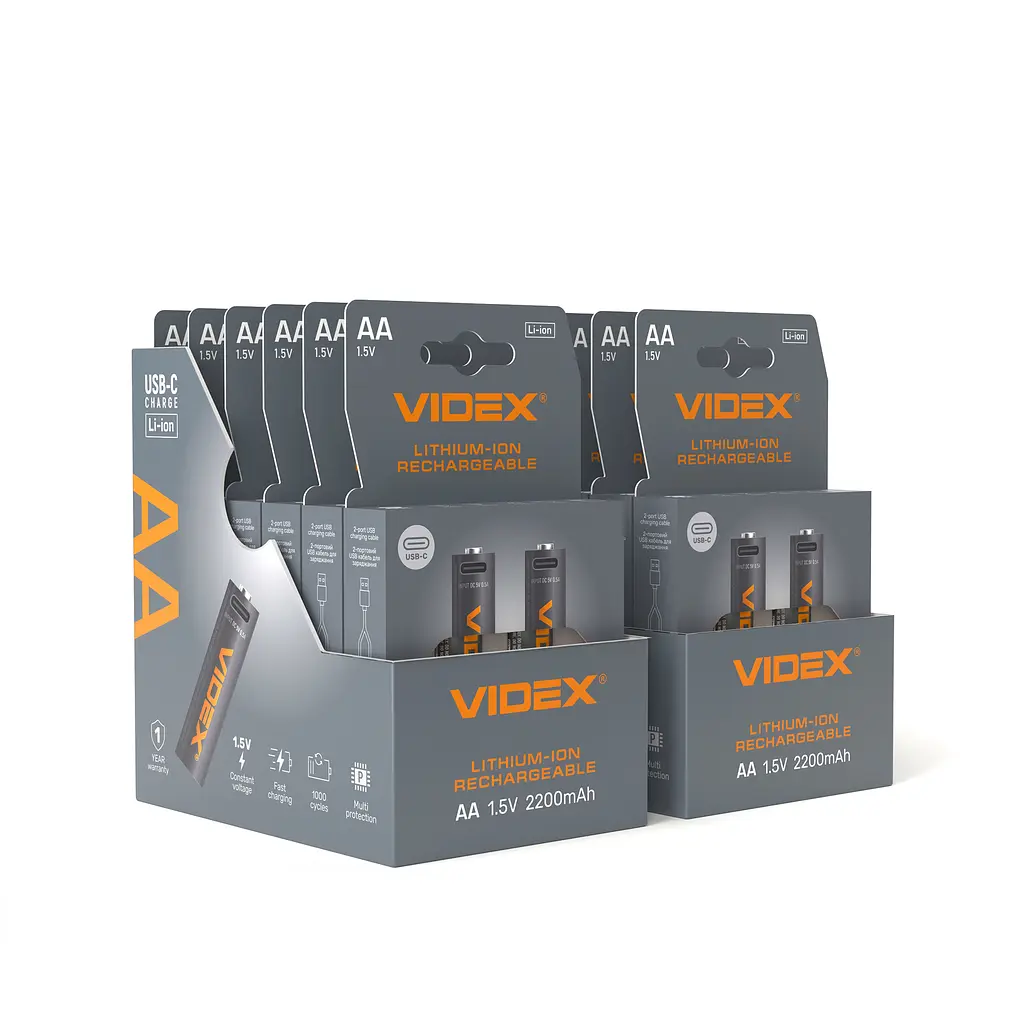 Акумулятор VIDEX Li-ion LIR6C/AA USBC-C 1.5V (захист) 2200mAh 2pcs/Pack VIDEX (29288-000) - фото 4
