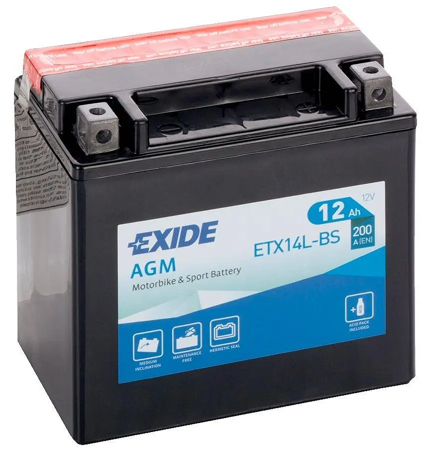 Мото акумулятор EXIDE AGM 6СТ-12Ah АзЕ 12В 200А (EN) ETX14L-BS