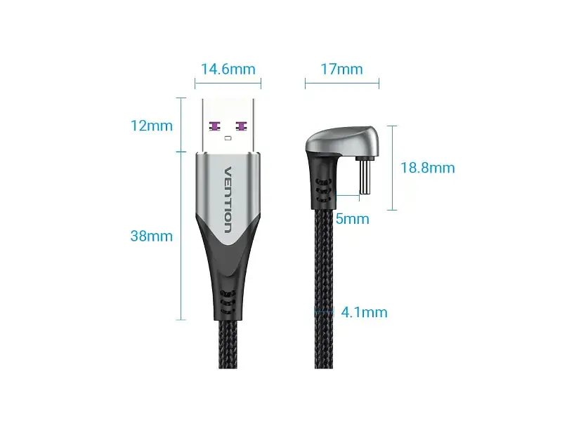 Кабель USB Type-C Vention TPE Nylon U-Shaped 180° PD 66W 5A 480Mbps nickel-plated 1.5 m Grey (COHHG) - фото 7