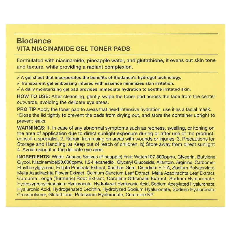 Гелеві тонер-пади для рівного тону Biodance Vita Niacinamide Gel Toner Pad 60 шт. - фото 3