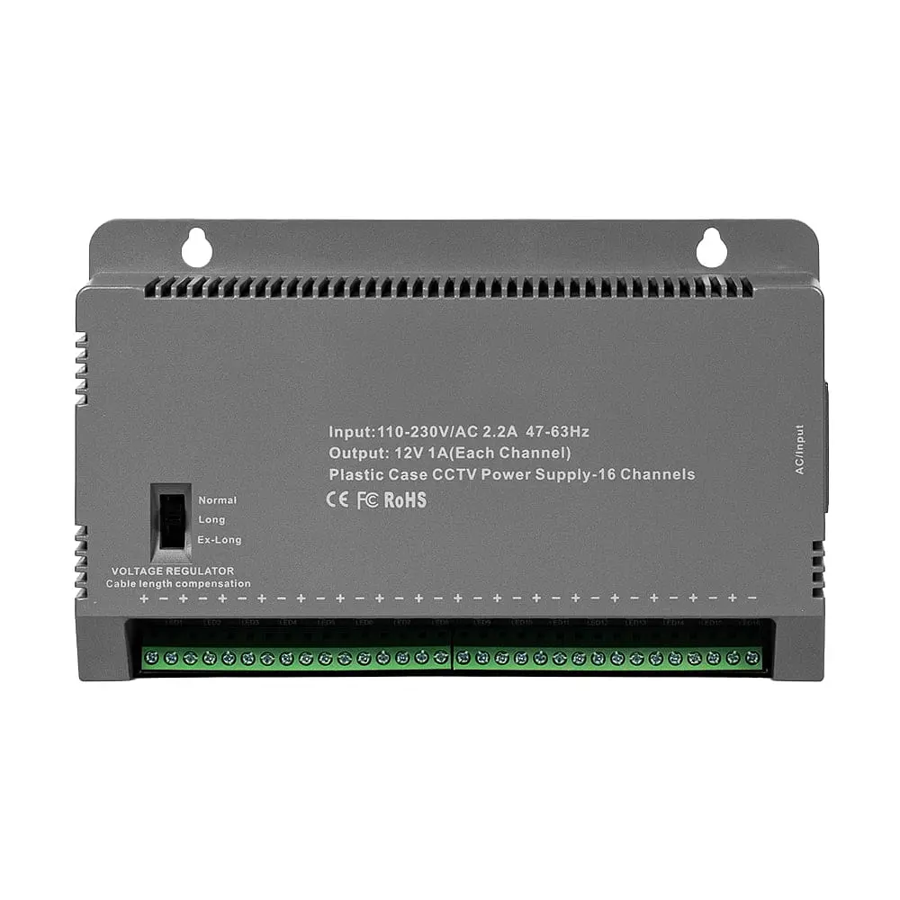 Блок живлення Kraft KRF-1216B (16CH) 200W, 16 каналів навантаження, 12V/1A на 1 канал, з регулятором напруги для компенсації довжини кабелю (43-00146) - фото 2