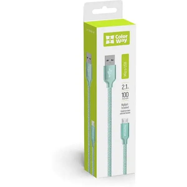 Кабель ColorWay USB - МicroUSB 2.1А 1м Mint - фото 3