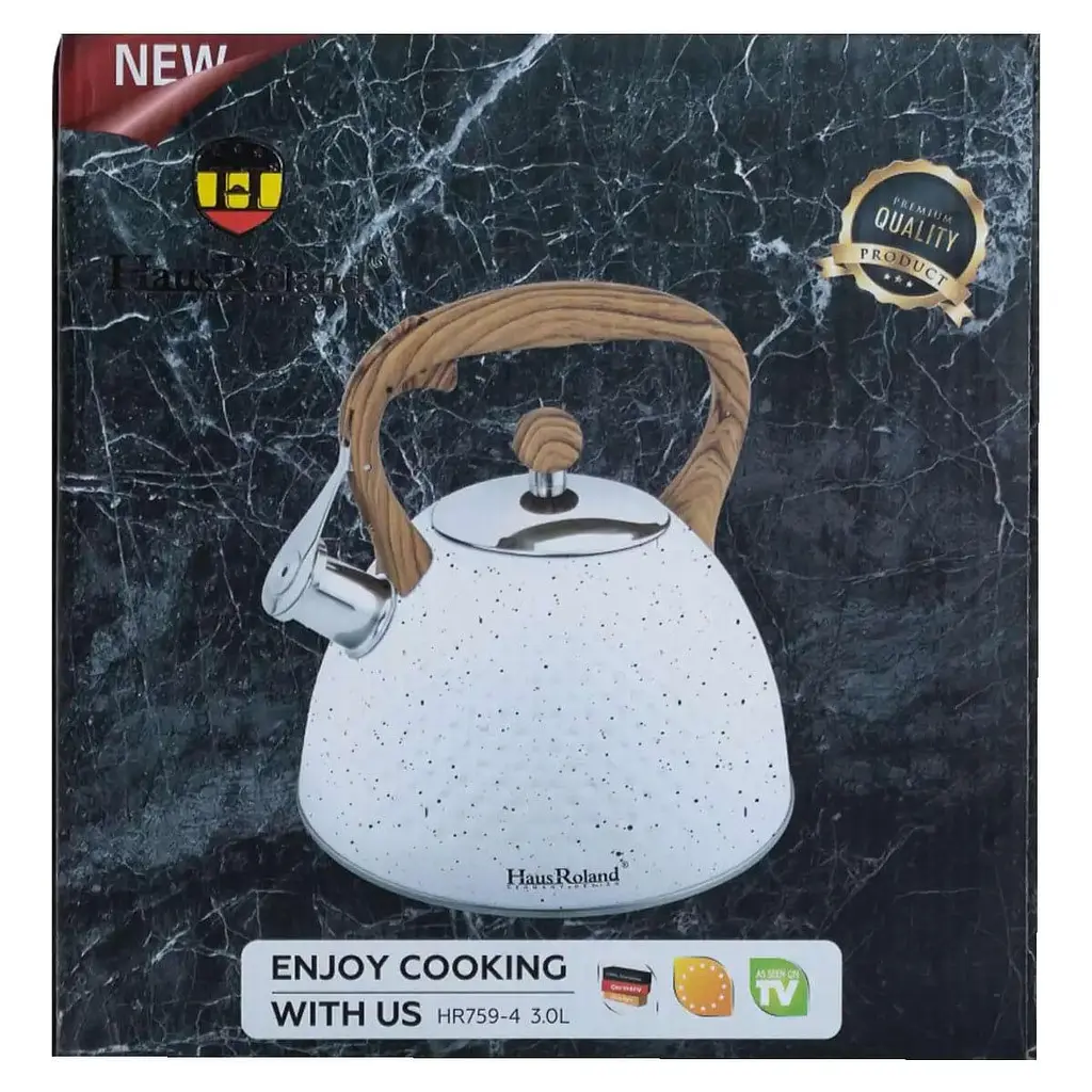 Металлический чайник с нержавеющей стали Haus Roland со свистком 3л Белый - фото 8
