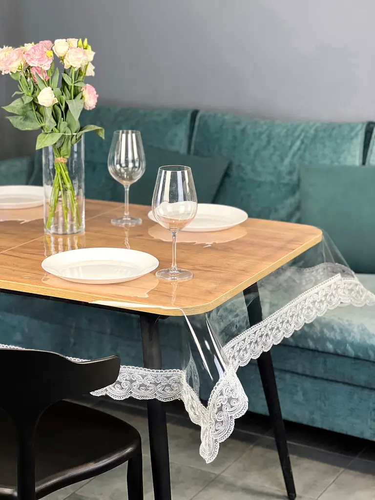 Силиконовая скатерть с серым кружевом Арка 7 см 250х130 см - фото 7