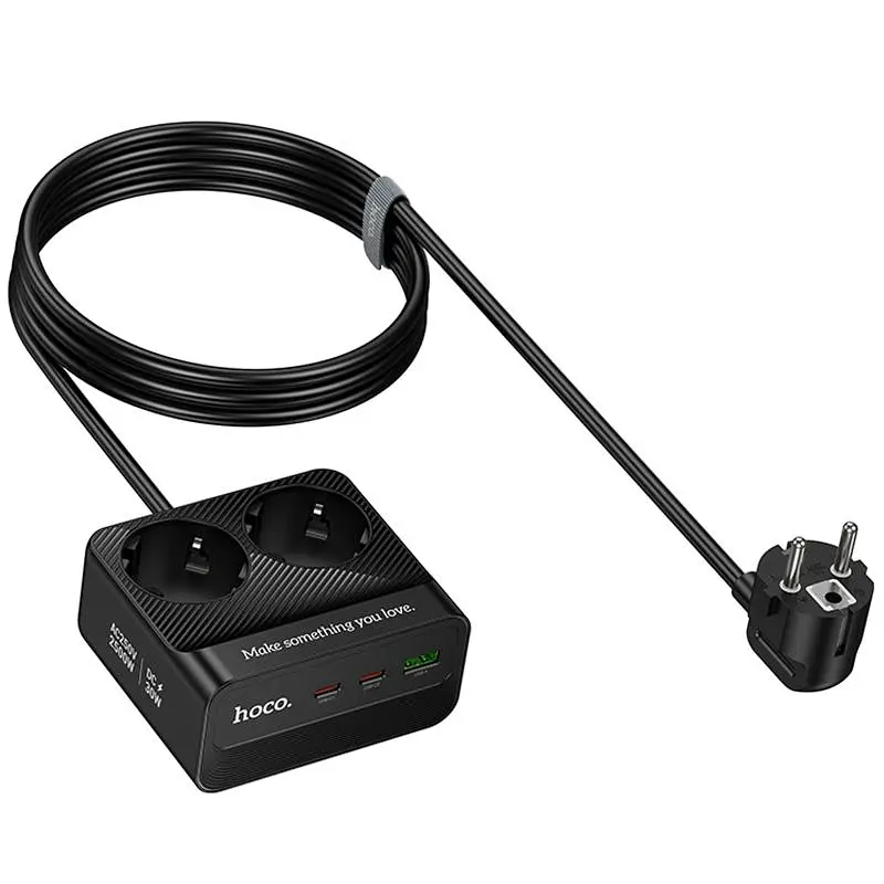 Подовжувач Hoco AC27 Descanso (PD30W/2C/1A/2xSocket) (2m) Black - фото 4