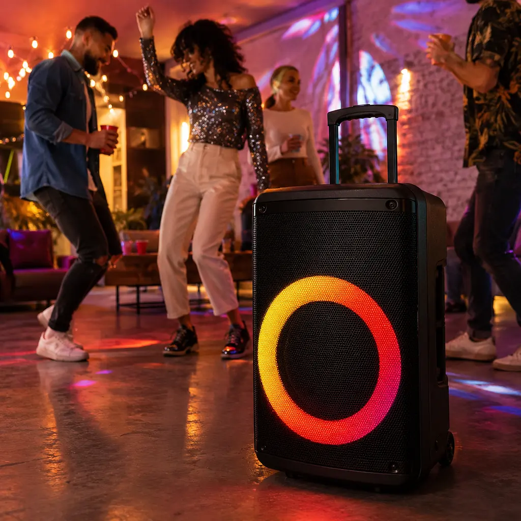 Портативна акустика ZXX-7878 / Акумуляторна колонка з Bluetooth, TWS, FM, USB, SD, RGB-підсвічуванням / Караоке колонка-валіза з 2 мікрофонами та пультом ДУ - фото 3