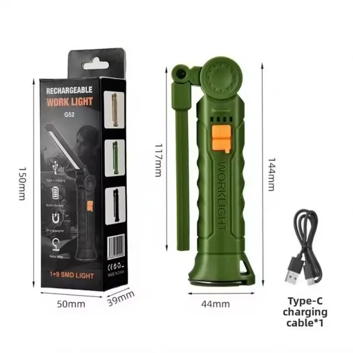 Акумуляторна складана лампа WORKLIGHT G-52 LED COB поворот на 180° Зелений - фото 2