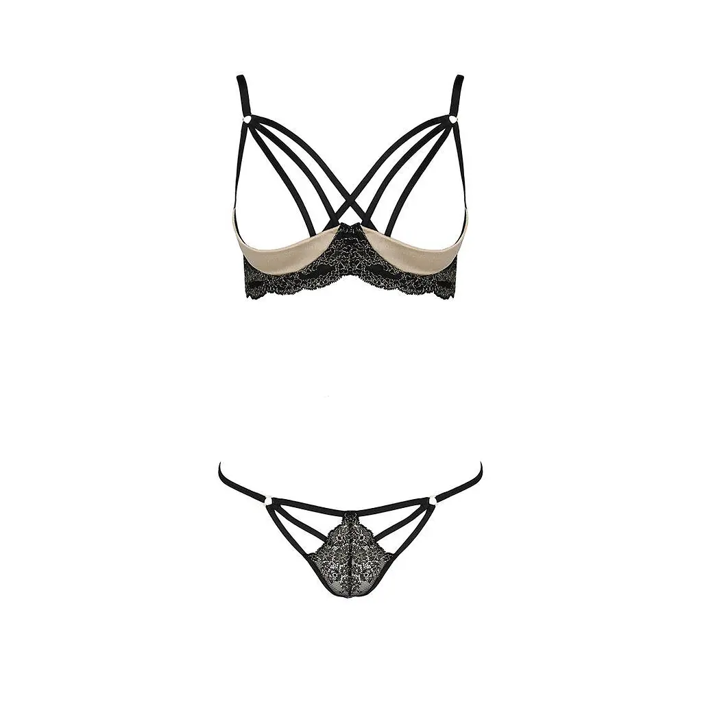 Комплект білизни VALERY Set OpenBra black - Passion Exclusive: стрепи: трусики відкритий ліф L/XL - фото 5