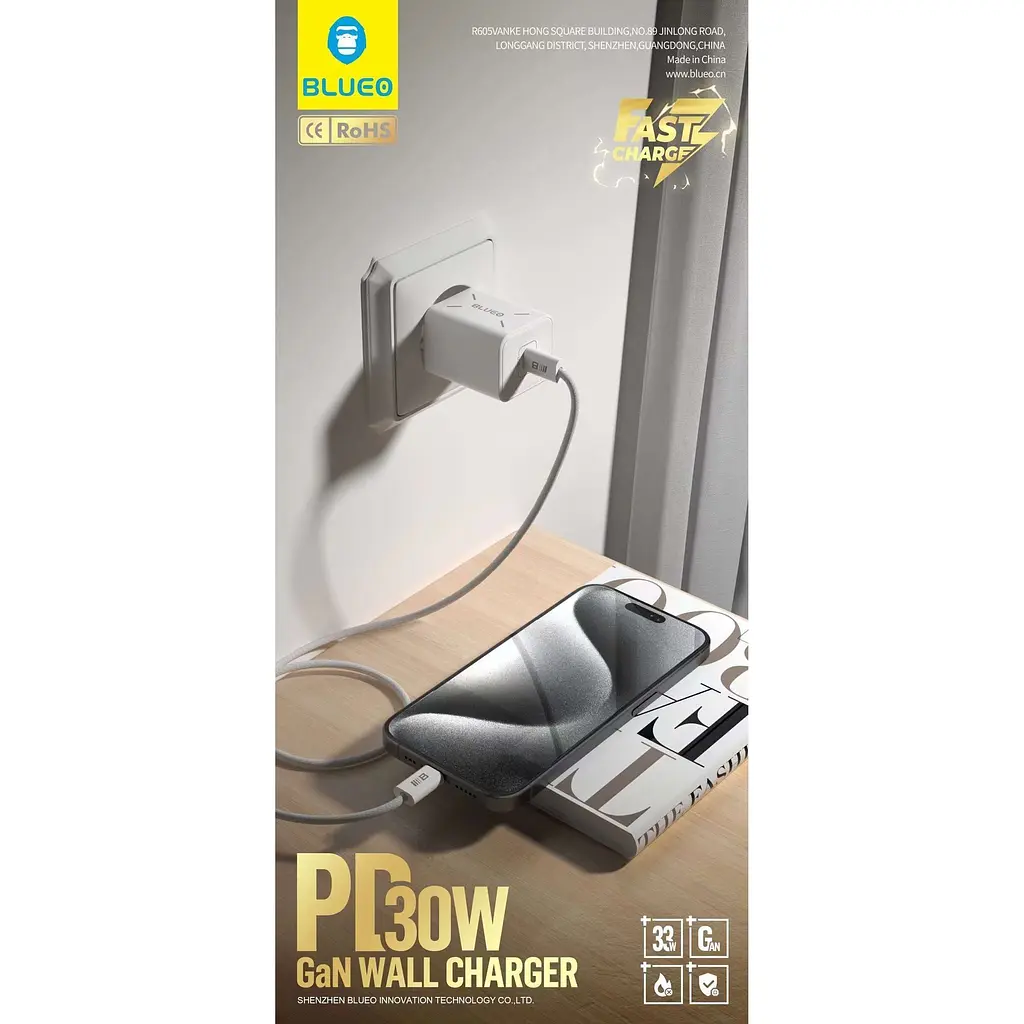Мережевий зарядний пристрій Blueo GaN 30W White (BT5925) [139306] - фото 3