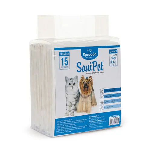 Гигиенические пеленки Природа SaniPet для собак, целлюлоза, 60 x 60 см, 15 шт - фото 2