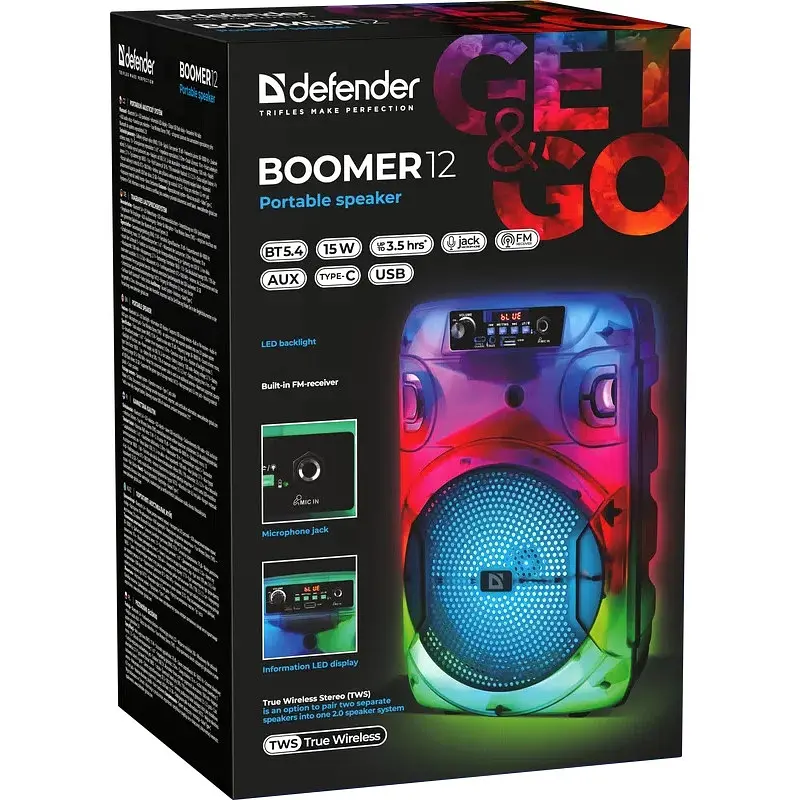 Акустична система 1.0 Boomer 12, 15Вт, Bluetooth/FM/USB/LED/AUX чорна - фото 7