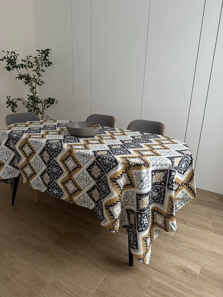 Скатертина столова Ecotton DUCK 170х220 см водовідштовхувальна Орнамент синьо-жовта (25839/2) (25001) - фото 7