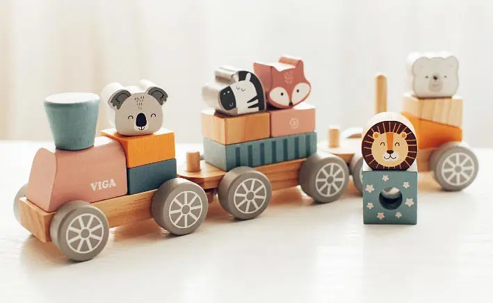 Дерев'яний поїзд Viga Toys PolarB зі Звірятами 44015 Конструктор поїзд - фото 2