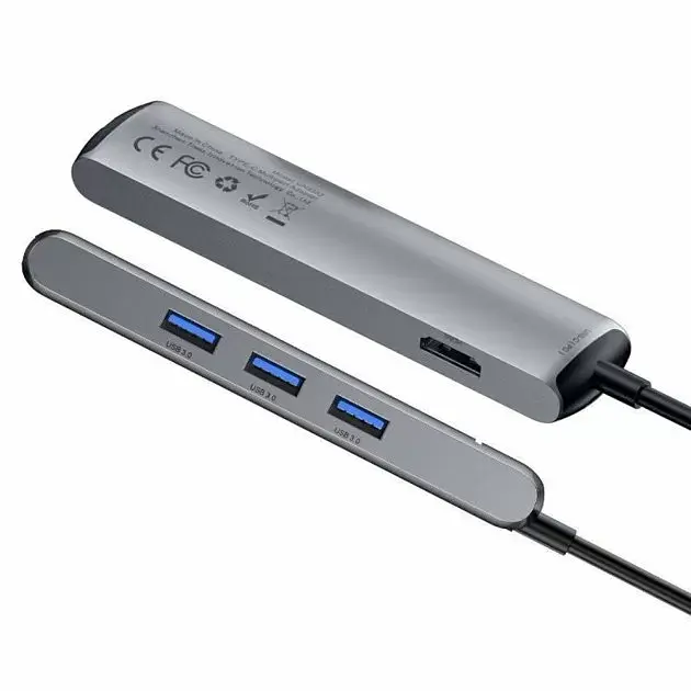 USB-хаб Baseus Mechanical Eye 6-in-1 Type-C to 3xUSB3.0+RJ-45+HDXiaomi CAHUB-J0G Grey - фото 3