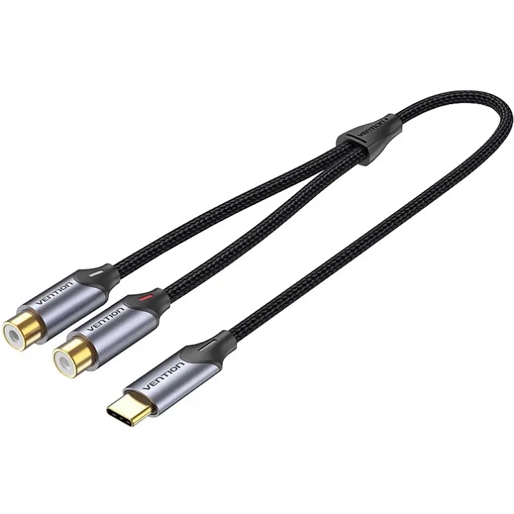 Перехідник Audio Type-C М 2RCA F 0,5м чорний Vention
