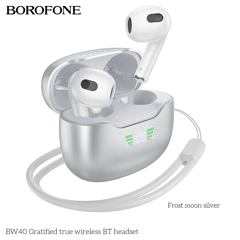 Наушники Borofone BW40 Gratified true wireless BT headset Frost Moon Silver - фото 2