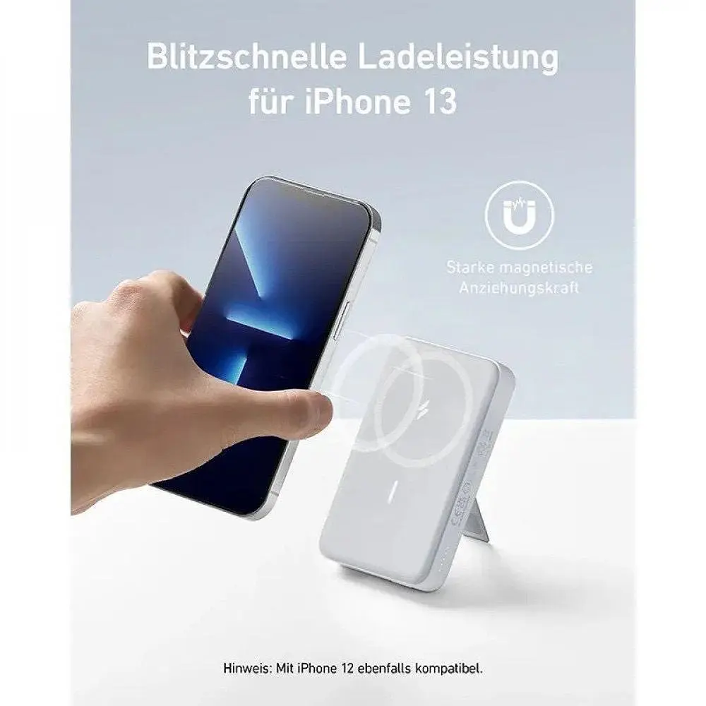 Магнитный павербанк Anker MagGo 10 000 mAh 20 W с беспроводной зарядкой и подставкой белый - фото 2