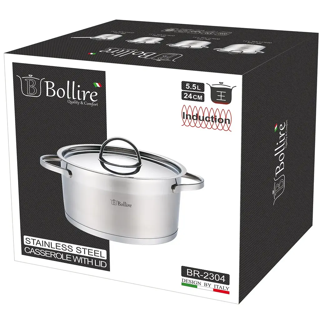 Каструля Bollire Catania, з кришкою, срібляста, 24 см, 5,5 л (BR-2304) - фото 3