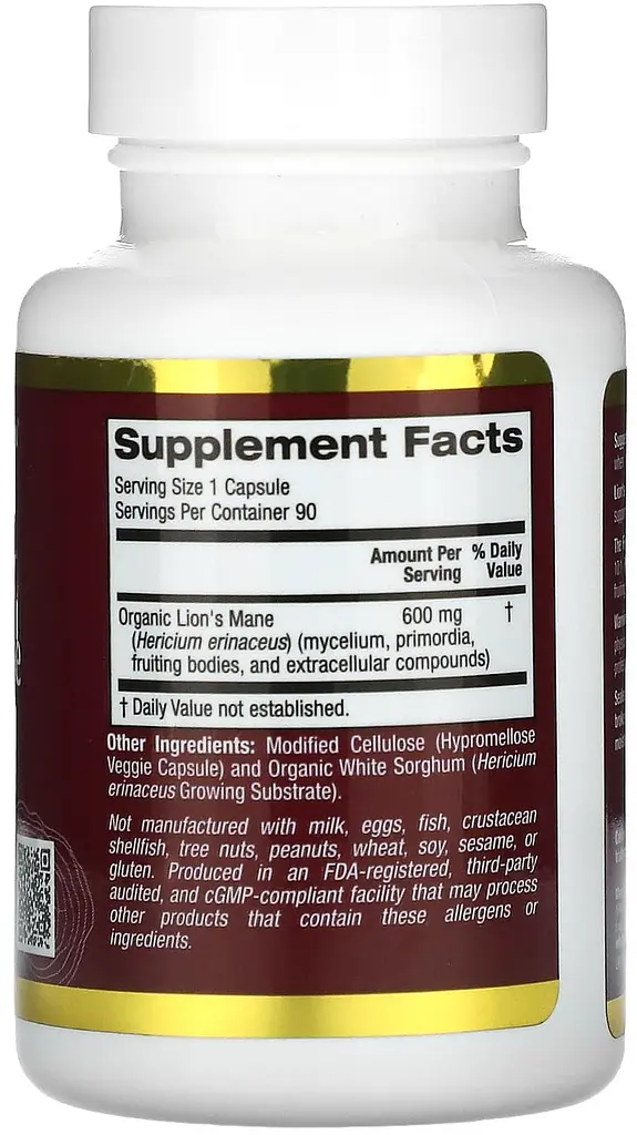 Органічний їжовик гребінчастий, 90 капсул California Gold Nutrition - фото 2