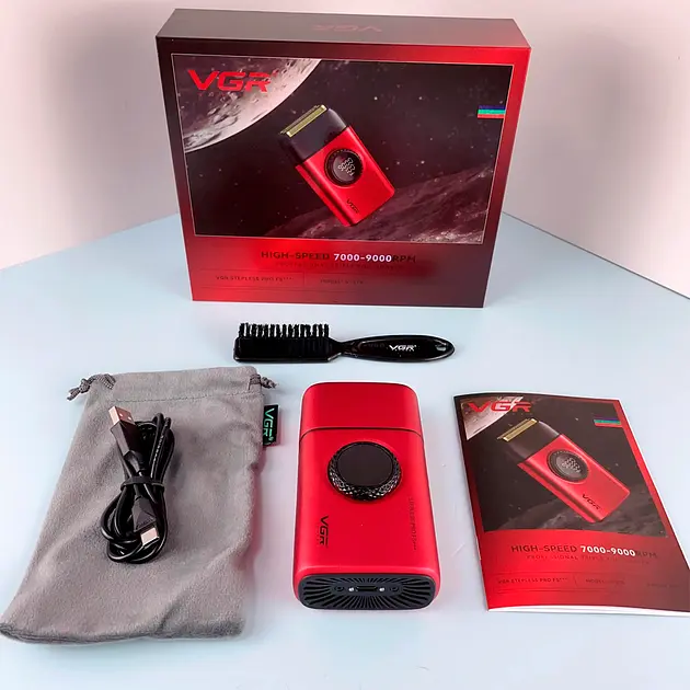 Електробритва акумуляторна шейвер VGR V-378 9000RPM LCD + дорожня сумочка (Червоний) - фото 9