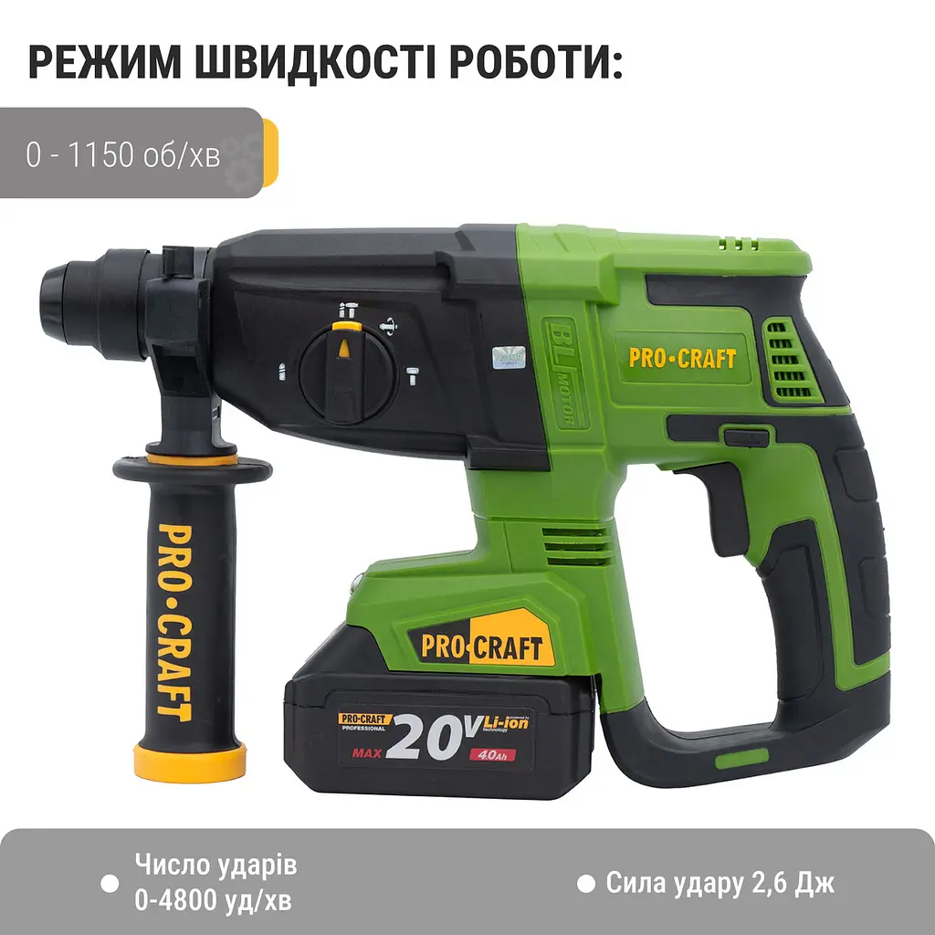 Акумуляторний перфоратор Procraft PHA40 Кейс (з 2 акб та ЗП) - фото 3