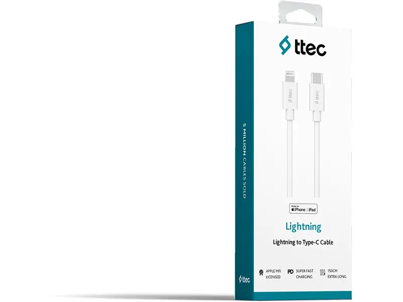 Кабель Ttec USB Type-C to Lightning 1.5m White (2DKM04B) - фото 2