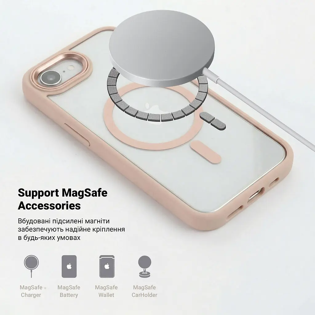Чехол для Apple iPhone 16e/17e, Unit MagSafe, розовый, прозрачный, магсейф, противоударный, магнитный, панель-накладка с поддержкой MagSafe, с поддержкой беспроводной зарядки, TPU+PC, защита всего корпуса, ударостойкий, ArmorStandart (ARM83875) - фото 4