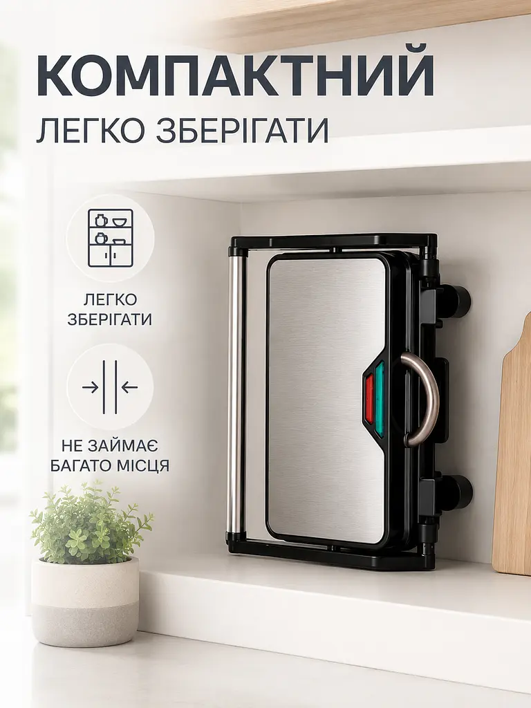 Притискний електрогриль 850 W з антипригарними пластинами та LED-індикатором чорний (49676055) - фото 5