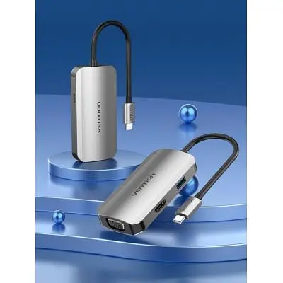 Концентратор Vention USB3.1 Type-C --> HDMI/VGA/USB 3.0/PD 100W Hub 4-in-1 (TOAHB) - фото 2