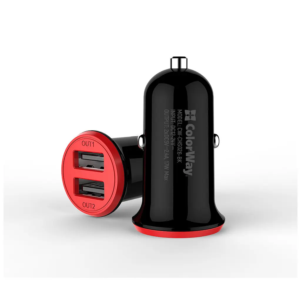Зарядний пристрій ColorWay 2xUSB AUTO ID 3.4 А (17 Вт) червоно-чорний (CW-CHA026-BK) - фото 3
