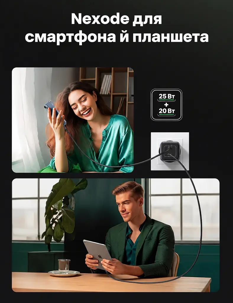 Мережевий зарядний пристрій UGREEN Nexode CD294 адаптер живлення 2 порти USB-C до 45 Вт сірий (90573) - фото 10