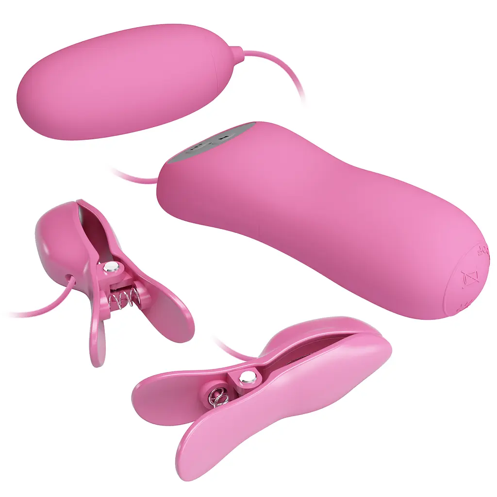 Віброяйце з затискачами для сосків Pretty Love Electric Shock & Vibro-Bullets Pink - фото 3